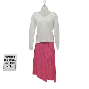 Nine West Faux Wrap Skirt Midi Hot Pink Asymmetrical Hem Leopard Print Ring Belt
